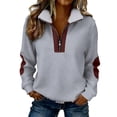 thumbnail image 1 of aohooy Women's Half Zip Sweatshirts Color Block Sherpa Collared Elbow Patch Long Sleeve Fall Winter Pullover Basic Tops Gray,S, 1 of 9
