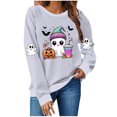 thumbnail image 1 of aohooy Women's Halloween Shirt Sweatshirts for Women Ghost Print Long Sleeve Crewneck Pullover Loose Fit Cute Graphic Tee Shirt Gray,M, 1 of 4