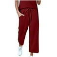 thumbnail image 1 of aohooy Women's Lightweight Pants Baggy Wide Leg Jogger Yoga Sweatpant Open Bottom Elastic Waisted Drawstring Athletic Trousers with Pockets Wine,L, 1 of 8