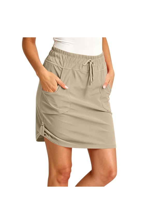 Women's Mini Skort Skirt High Waisted Drawstring Elastic Waist Skirts Cargo Style Summer Short Skirts with Pockets 2026 Khaki,XXL