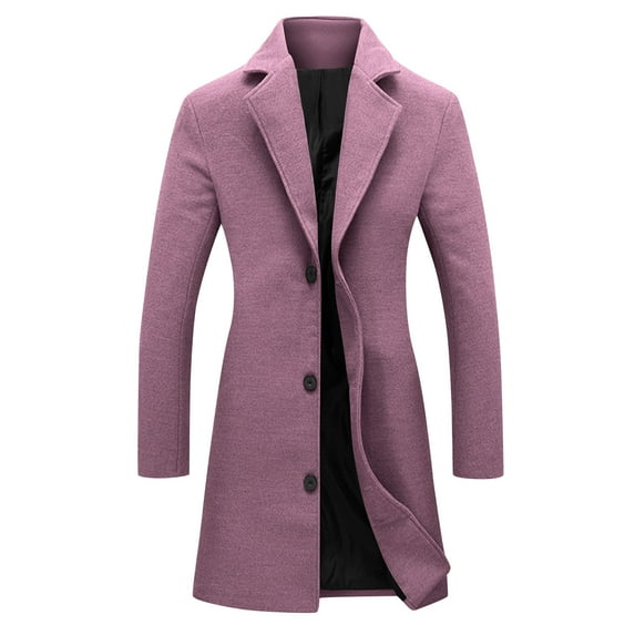 aohooy Women's Overcoat Wool Blend Single Breasted Midi Peacoat Plus Size Notched Lapel Collar Trench Coats with Pockets Purple,L