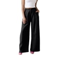 thumbnail image 1 of aohooy Women's Pants Linen Flowy Palazzo Button Waist Trousers with Pockets Wide Leg Summer Beach Vacation Pants Black,S, 1 of 7