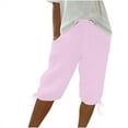 thumbnail image 1 of aohooy Women's Plus Bermuda Shorts Cotton Linen Straight Leg Dressy Shorts Knee Length Elastic Waist Drawstring Early Spring Short Pants with Pockets Pink,XXXL, 1 of 7