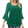thumbnail image 1 of aohooy Women's Ruffle 3/4 Sleeve Elegant Dressy Blouses Crew Neck Double Layers Mesh Tunic Tops Casual Loose Shirts 2025 Green,S, 1 of 9