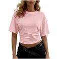 thumbnail image 1 of aohooy Women's Short Sleeve Ruched Cinched Waist Crop Top Summer Crew Neck Going Out Tops Fitted Half Sleeve Y2K Tee Shirts 2026 Beige,M, 1 of 8