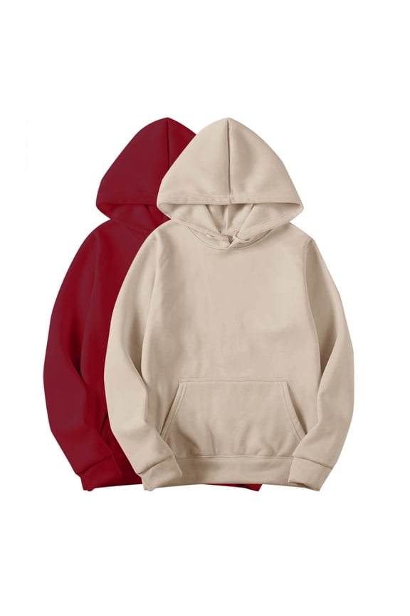 Women's Solid Colored Hoodies 2 Pack Spring 2025 Sweatshirts Comfort Hoodie Long Sleeve Hooded Shirts Drawstring Basic Hoodie with Pocket Wine,XXL