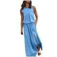 thumbnail image 1 of aohooy Women's Summer Sundress Sleeveless Button Front Midi Dress Casual Pocketed Flowy Beach Dress Blue,XXL, 1 of 5