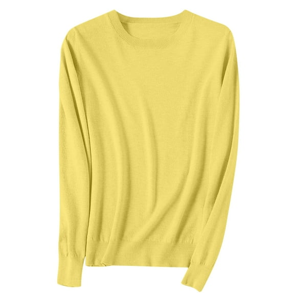 aohooy Women's Sweaters - Knit Crewneck Cropped Sweater Solid Pullover Long Sleeve Tops Yellow,M