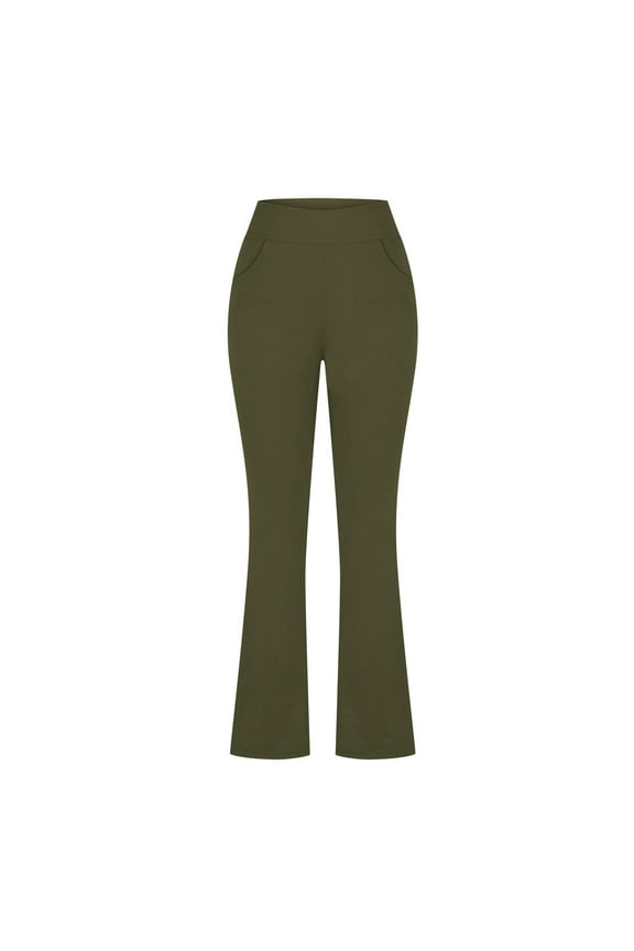 Women’s Trousers Plus Size Bell Bottoms High Waisted Pull-On Pants Stretchy Bootcut Solid Flare Trouser with Pocket Army Green,XXL