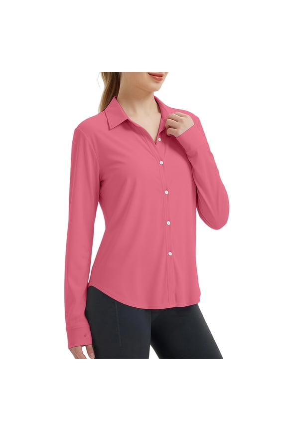 Women's UPF 50+ Long Sleeve UV Shirts Button Down Sun Protection Outdoor Quick Dry Fishing Hiking Safari Travel Shirt Pink,XXXL