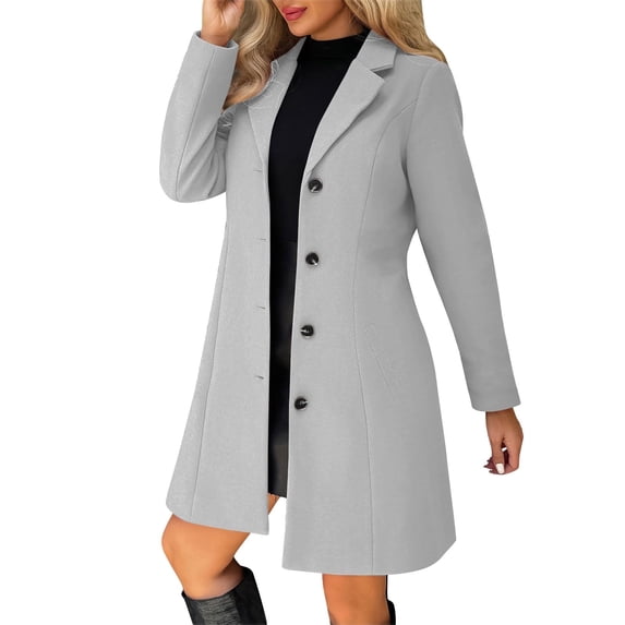 aohooy Women's Winter Trench Coats Thicken Single Breasted Notched Collar Peacoat Plus Size A-Line Long Sleeve Overcoat Gray,XXXL