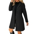 thumbnail image 1 of aohooy Women's Wool Pea Coats Trendy Thicken Stand Collar Single Breasted Trench Coat Plus Size A-Line Overcoat Black,XXL, 1 of 9