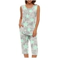 thumbnail image 1 of aohooy Womens 2 Piece Capri Outfits Summer Sleeveless Tank Tops Crop Pants with Pocket Stars Print Pajamas Set Loungewear Suit 2025 Mint Green,M, 1 of 5
