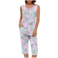 thumbnail image 1 of aohooy Womens 2 Piece Capri Outfits Summer Sleeveless Tank Tops Crop Pants with Pocket Stars Print Pajamas Set Loungewear Suit 2025 Purple,S, 1 of 5
