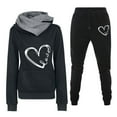 thumbnail image 1 of aohooy Womens 2 Piece Sweatsuits Sweatpants and Cowl Neck Hoodie Set Long Sleeve Heart Print Graphic Jogging Tracksuit Set with Pocket 2025 Black,M, 1 of 2
