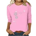 thumbnail image 1 of aohooy Womens 3/4 Sleeve Shirts for Women Crew Neck Wild Flower Graphic Blouse Cute Dandelion Printed Casual Summer Tunic Tops Tee Shirt 2025 Pink,XXXL, 1 of 3