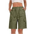 thumbnail image 1 of aohooy Womens Bermuda Cargo Shorts Stretch Knee Length Summer Casual Wide Leg Drawstring Hiking Work Shorts with Multi Pockets Army Green,S, 1 of 9