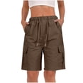 thumbnail image 1 of aohooy Womens Bermuda Cargo Shorts Stretch Knee Length Summer Casual Wide Leg Drawstring Hiking Work Shorts with Multi Pockets Coffee,XL, 1 of 9