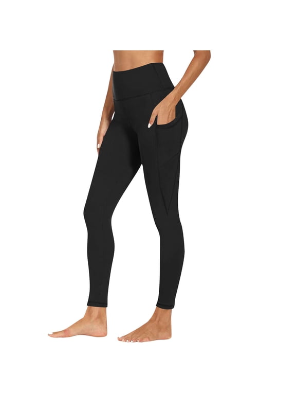 Womens Black Leggings with Pockets Tummy Control Stretchy Yoga Pants Compression Workout Gym Legging High Waist Tights XL