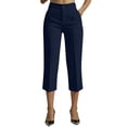 thumbnail image 1 of aohooy Womens Business Dress Capri Pants Summer Stretchy Pull On Office Work Capris Straight Wide Leg Cropped Pant with Pockets Navy,M, 1 of 9
