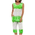 thumbnail image 1 of aohooy Womens Capri Pajama Sets 2 Piece Outfits Tie Dye Pleated Sleeveless Tank Tops Cropped Pants Soft Loungewear with Pockets 2025 Green,XXL, 1 of 5