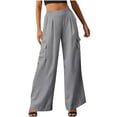 thumbnail image 1 of aohooy Womens Cargo Pants Mid Rise Elastic Waist Solid Wide Leg Pant Pull On Lightweight Loose Trousers with Multi Pockets Gray,XXL, 1 of 8