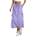 thumbnail image 1 of aohooy Womens Cargo Skirt Casual Drawstring Elastic Waist Midi Skirt with Pockets Back Slit A Line Wide Leg Summer Work Skirts Purple,L, 1 of 9