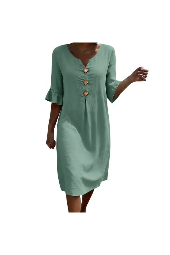 Womens Dresses Ruffled Short Sleeve Button Front Sundress Ruffle Cuff Shift Dress Loose Fit Beach Summer Vacation Dress Mint Green,L
