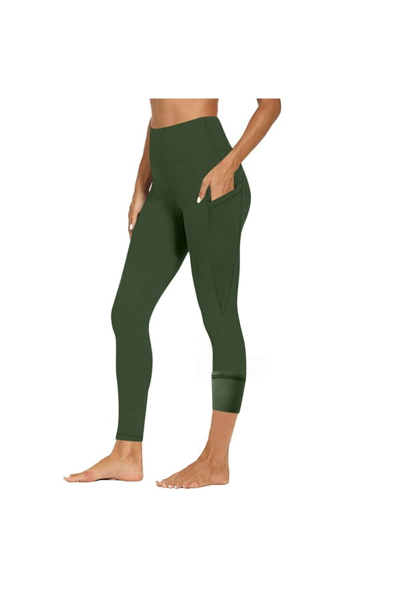 Womens Fleece Leggings High Waisted, Butt Lift Tummy Control Yoga Pants for Gym Running Pockets Stretch Pant Army Green,L