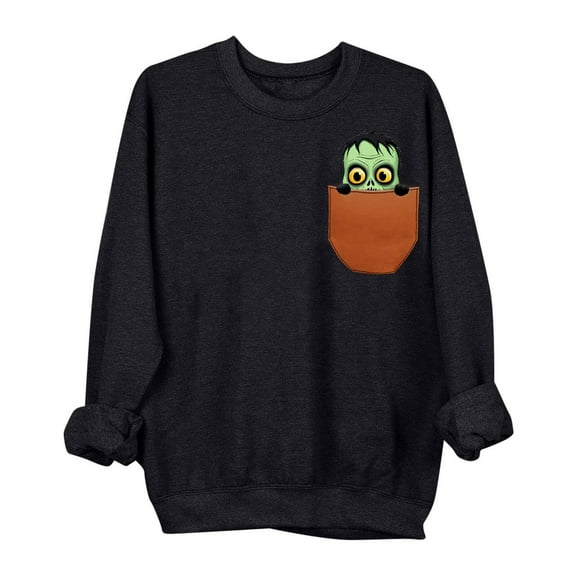 aohooy Womens Halloween T Shirts 2025 Novelty Witch Pumpkin Ghost Bat Print Gothic Shirts Long Sleeve Crewneck Pullover Black,M