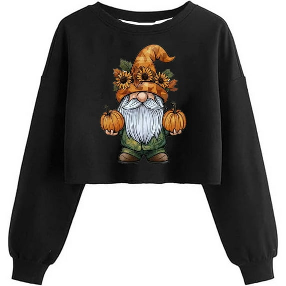 aohooy Womens Halloween Tops Ghost Sweatshirts Fall Funny Graphic Cropped Sweatshirt Lightweight Spooky Season Crewneck Pullover Black,L