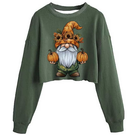 aohooy Womens Halloween Tops Ghost Sweatshirts Fall Funny Graphic Cropped Sweatshirt Lightweight Spooky Season Crewneck Pullover Green,XL