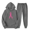 thumbnail image 1 of aohooy Womens Hoodies and Sweat Pants Sets,Sweatsuits for Women Set 2 Piece Jogging Outfit Pink Ribbon Breast Cancer Print Hoodie Sweatshirt Sweatpants Tracksuit 2024 Gray,L, 1 of 7