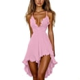 thumbnail image 1 of aohooy Womens Linen High Low Dress Ruffle Deep V Neck Mini Spaghetti Strap Casual Flowy Party Dresses Summer Beach Cover Up 2026 Pink,S, 1 of 7