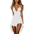 thumbnail image 1 of aohooy Womens Linen High Low Dress Ruffle Deep V Neck Mini Spaghetti Strap Casual Flowy Party Dresses Summer Beach Cover Up 2026 White,S, 1 of 7