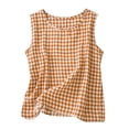 thumbnail image 1 of aohooy Womens Linen Shirts with Pocket Summer Casual Sleeveless Crewneck Gingham Crop Tank Tops Plus Size Plaid Print Loose Fit Vest Tee Orange,S, 1 of 7