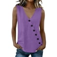 thumbnail image 1 of aohooy Womens Linen Tunic Blouse Summer Sleeveless Wrap V Neck Tank Tops Button Down Lightweight Work Casual Shirt with Pocket Purple,XXL, 1 of 8