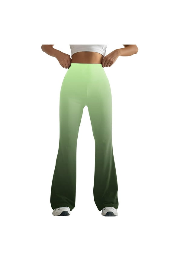Womens Mini Flare Leggings Skinny Gradient High Waist Tummy Control Bootcut Yoga Pant Stretchy Butt Lift Bell Bottom Athletic Trousers Green,XL