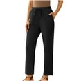 thumbnail image 1 of aohooy Womens Pants Linen Petite High Waisted Straight Leg Casual Cotton Trousers Elastic Waist Drawstring with Pockets Black,M, 1 of 8