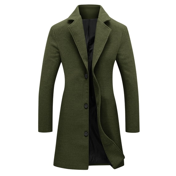 aohooy Womens Peacoat Wool - Notched Lapel Collar Single-Breasted Trench Coats Long Sleeve Outerwear Overcoat Army Green,S