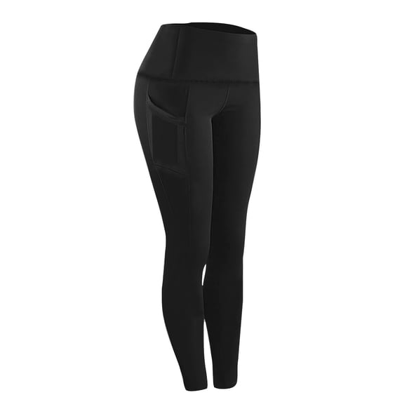 aohooy Women Yoga Legging Plus Size High Waisted Body Shaping Pants Tummy Control Jogger Workout Gym Solid Trousers Black,XXXL