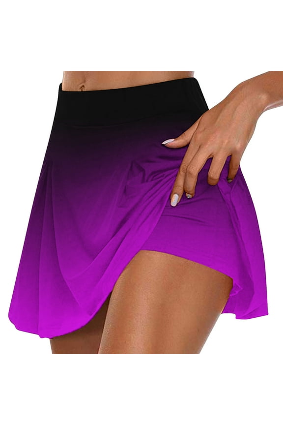 Womens Plus Biker Shorts with Pockets Gradient Tummy Control High Waist Liner Skirts Shorts Athletic Workout Tennis Running Gym Yoga Flowy Short Pants Purple,M