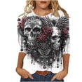 thumbnail image 1 of aohooy Womens Plus Size Halloween Tops Three Quarter Sleeve Funny Graphic T-Shirts Holiday Festivel Party Crewneck Tunic Tops Multicolor,M, 1 of 5