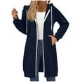 thumbnail image 1 of aohooy Womens Plus Size Hoodies Zip Up Drawstring Long Sleeve Tunic Sweatshirts Fall Winter Oversized Solid Outwear Long Hoodie Jacket Coat with Pocket Navy,XL, 1 of 7