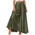 thumbnail image 1 of aohooy Womens Satin Silk Maxi Skirt High Waisted Elastic Long A-Line Skirt Summer Soft Party Flowy Elegant Work Skirts with Pockets Army Green,XXL, 1 of 4
