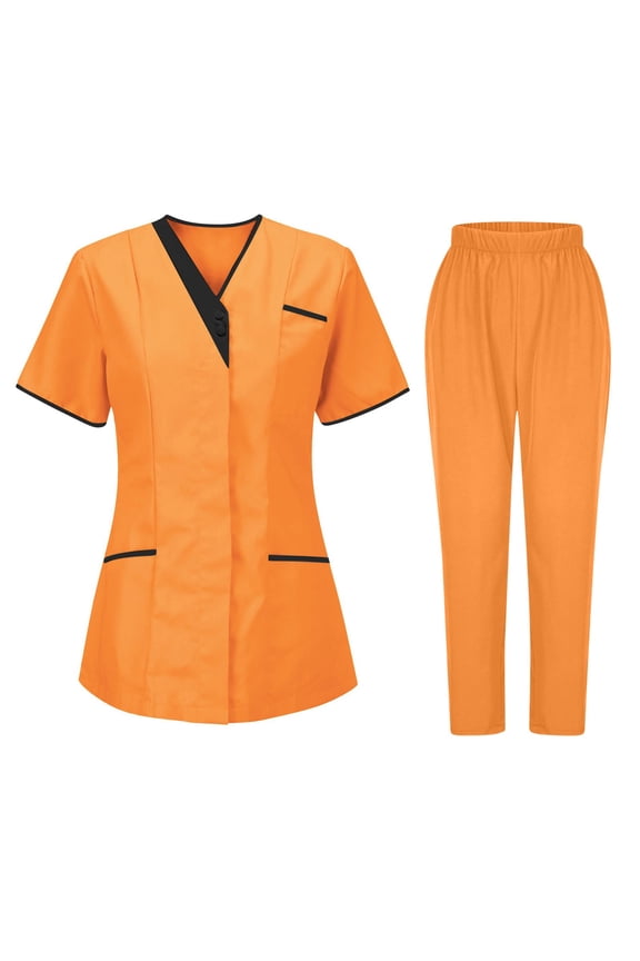 Womens Scrub Set Plus Size Medical Uniform Professional Nurse Scrub Sets Top and Pants Workwear Outfits Orange,XXXL