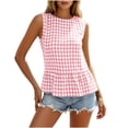 thumbnail image 1 of aohooy Womens Sleeveless Gingham Tops Summer Crew Neck Back Button Plaid Shirts Babydoll Ruffle Hem Peplum Tank Top Blouse 2026 Pink,XXL, 1 of 8