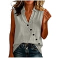 thumbnail image 1 of aohooy Womens Sleeveless V Neck Shirts Cotton Linen Oblique Button Decorate Blouse Loose Collared Work Tank Tops with Flap Pocket Gray,M, 1 of 8