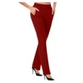 thumbnail image 1 of aohooy Womens Stretch Work Pants Business Casual Wide Leg High Waisted Solid Pull-On Pant Bootcut Workout Everyday Office Trousers Watermelon Red,M, 1 of 5