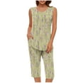 thumbnail image 1 of aohooy Womens Summer 2 Piece Pajama Sets Sleeveless Tops with Capris Pants Floral Print Lounge Ladies Pjs Sets with Pockets 2025 Khaki,L, 1 of 5